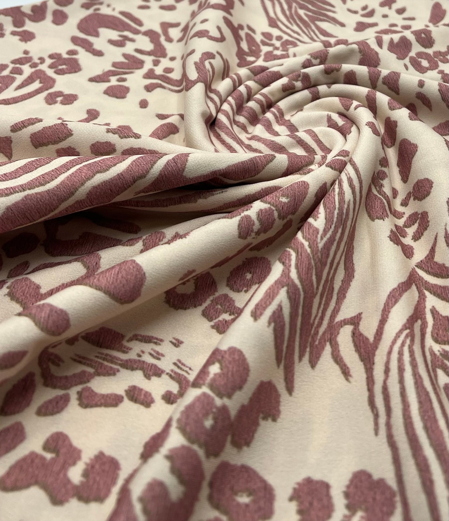 Cream Pink Animal Print ITY Fabric 2 Way Stretch