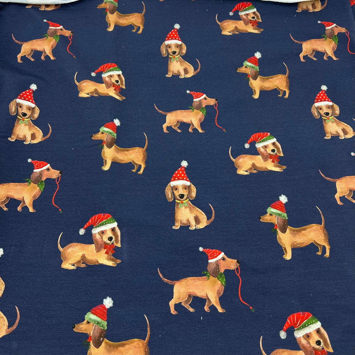 Santa Dogs French Terry Loopback Cotton Jersey Lycra 4 Way Stretch