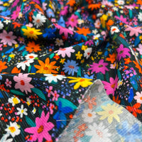 Bright Multi Floral Print Cotton Needlecord Non Stretch Fabric