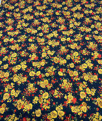 Yellow Ditsy Floral Lightweight Crepe Fabric 155GSM Non Stretch
