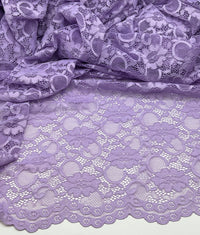 Lilac Flower Scalloped Edge Floral Lace Fabric Stretch