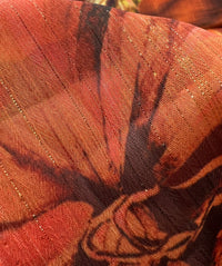 Brown Floral Gold Lurex Stripe Printed Chiffon Dress Fabric
