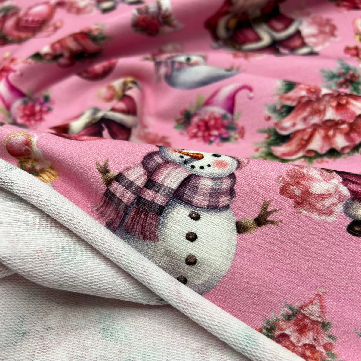 Pink Christmas French Terry Loopback Cotton Jersey Lycra 4 Way Stretch