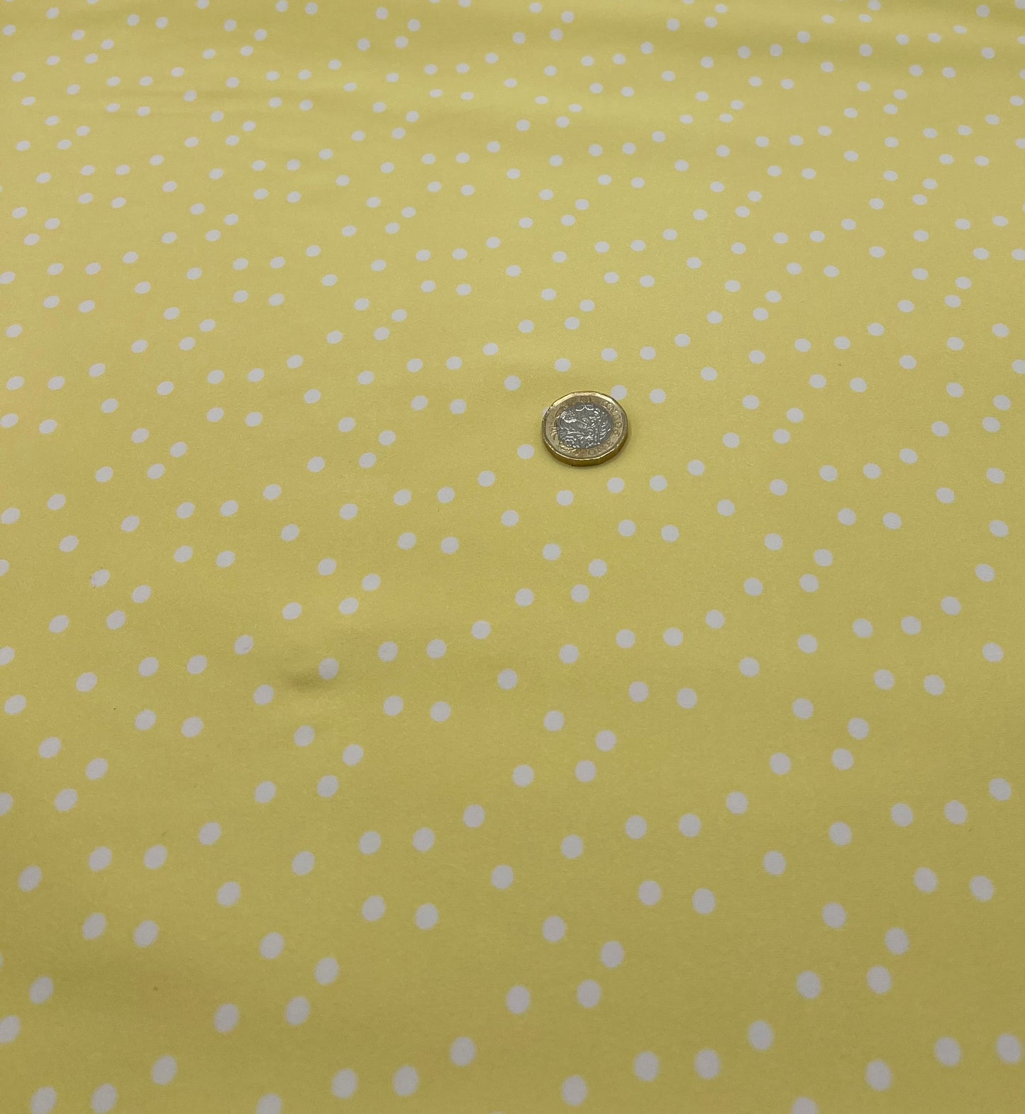 Lemon Yellow Polka Stretch Jersey 220GSM 4 Way Stretch Fabric
