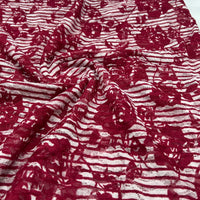 Dark Red Cream Floral Lace Fabric Stretch