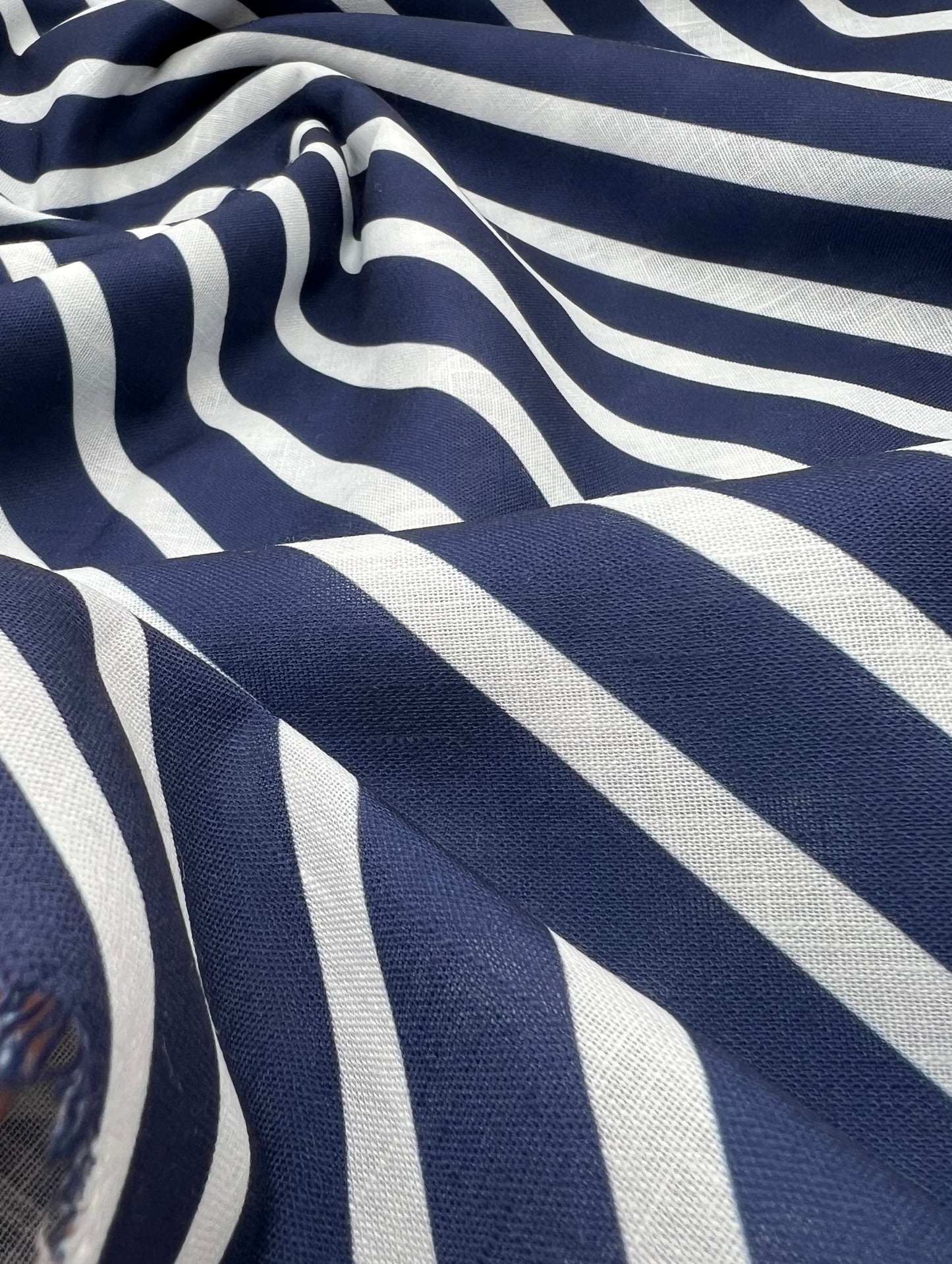 Navy Diagonal Stripe Linen Look Non Stretch Fabric
