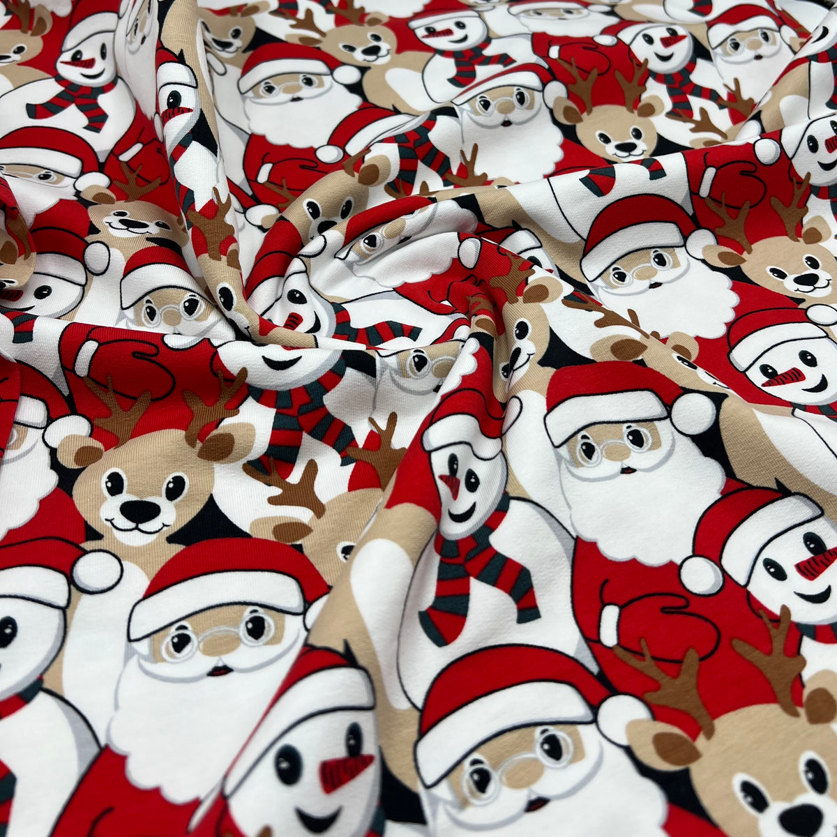 Santa Snow French Terry Loopback Cotton Jersey Lycra 4 Way Stretch
