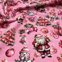 Pink Christmas French Terry Loopback Cotton Jersey Lycra 4 Way Stretch