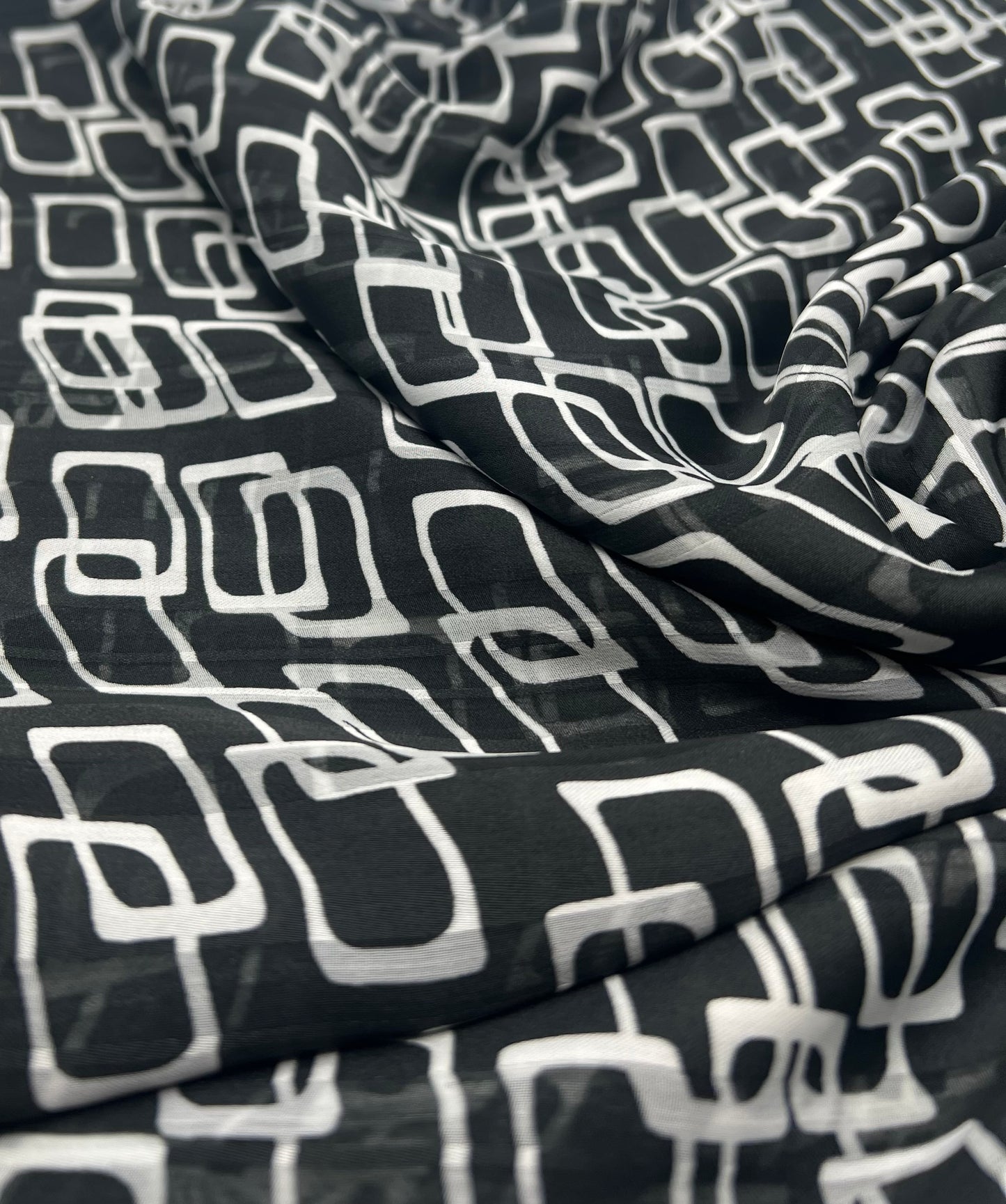 Black White Rectangles Printed Chiffon Dress Fabric