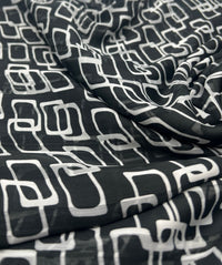 Black White Rectangles Printed Chiffon Dress Fabric