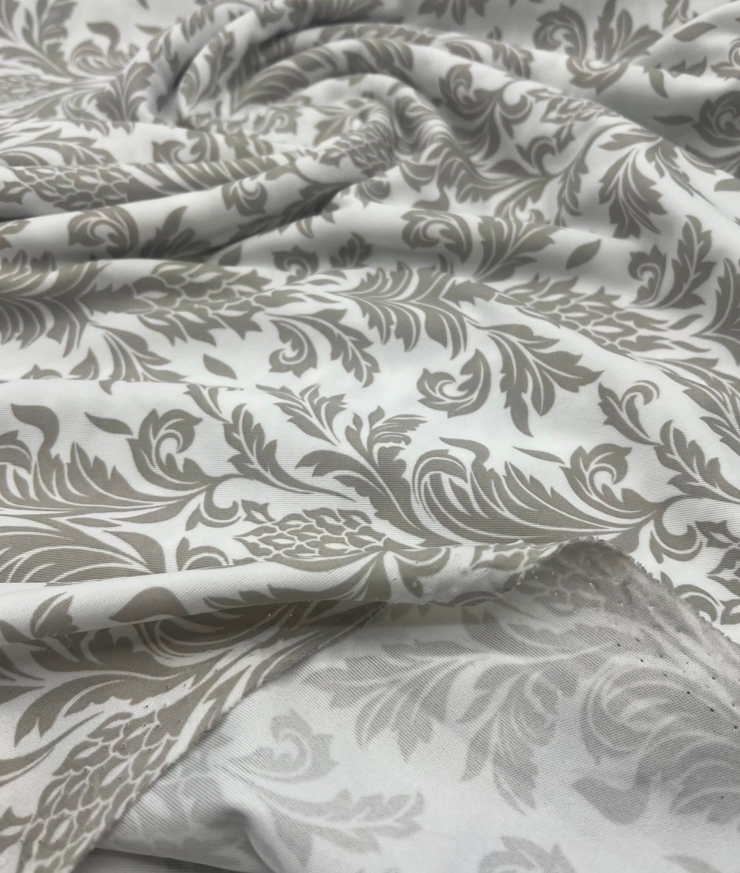 Ivory Grey Floral Lightweight Stretch Fabric