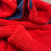 Red Sherpa Navy Backed Fleece Fluffy Faux Fur Fabric