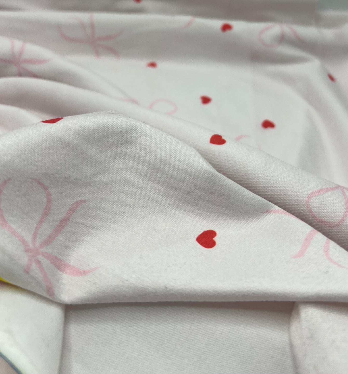 Soft Pink Heart Bow Super Soft Print Spun Poly Stretch Fabric