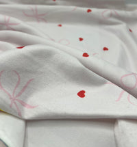 Soft Pink Heart Bow Super Soft Print Spun Poly Stretch Fabric