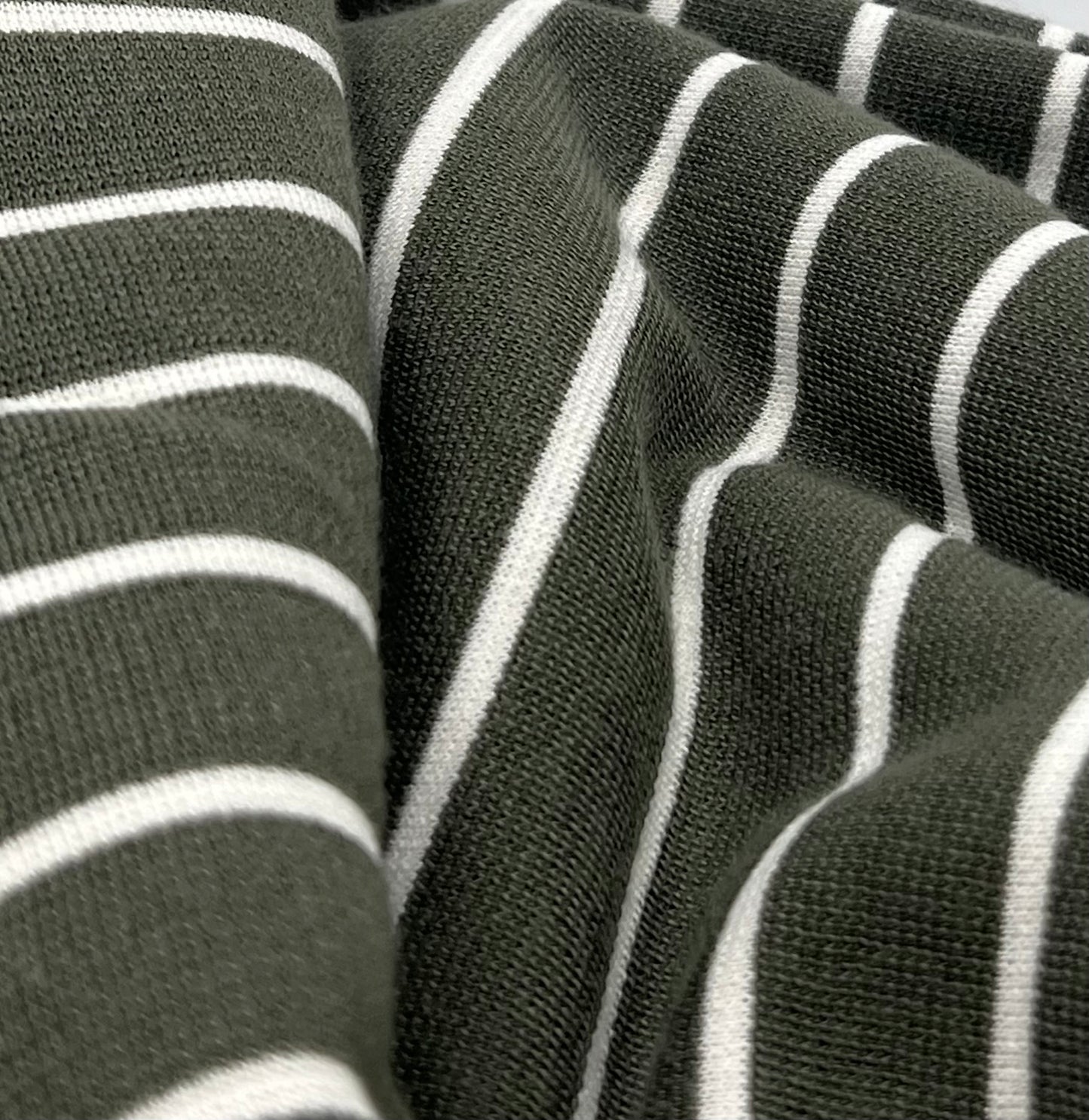 Khaki Green Knitted Horizontal Stripe 2 Way Stretch Fabric