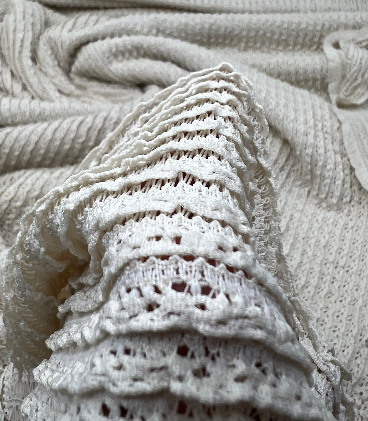 Natural Ruffle Crochet Frill Knitted Stretch Fabric 300GSM