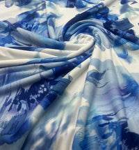 Blue Large Floral Print ITY Fabric 2 Way Stretch