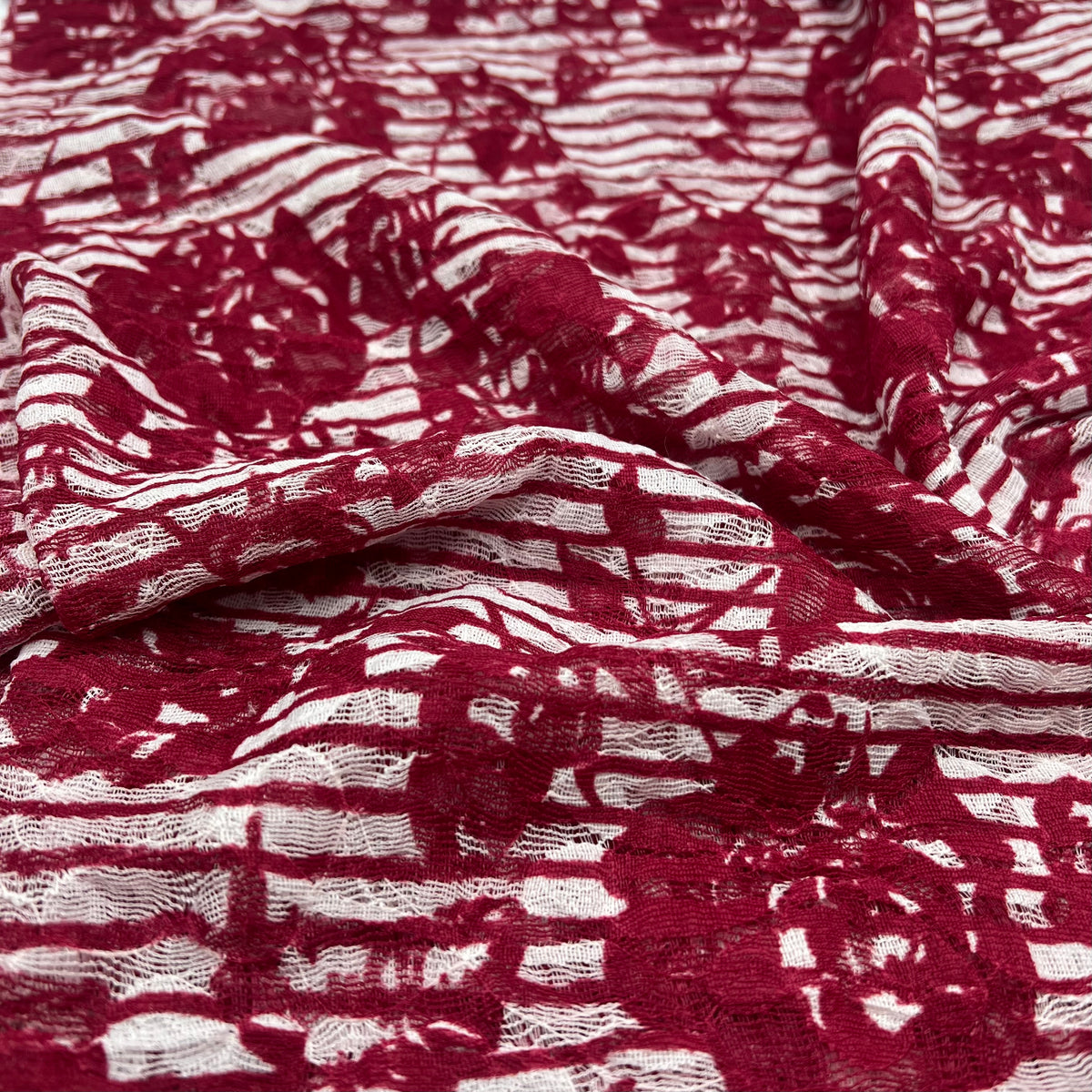 Dark Red Cream Floral Lace Fabric Stretch