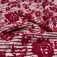 Dark Red Cream Floral Lace Fabric Stretch