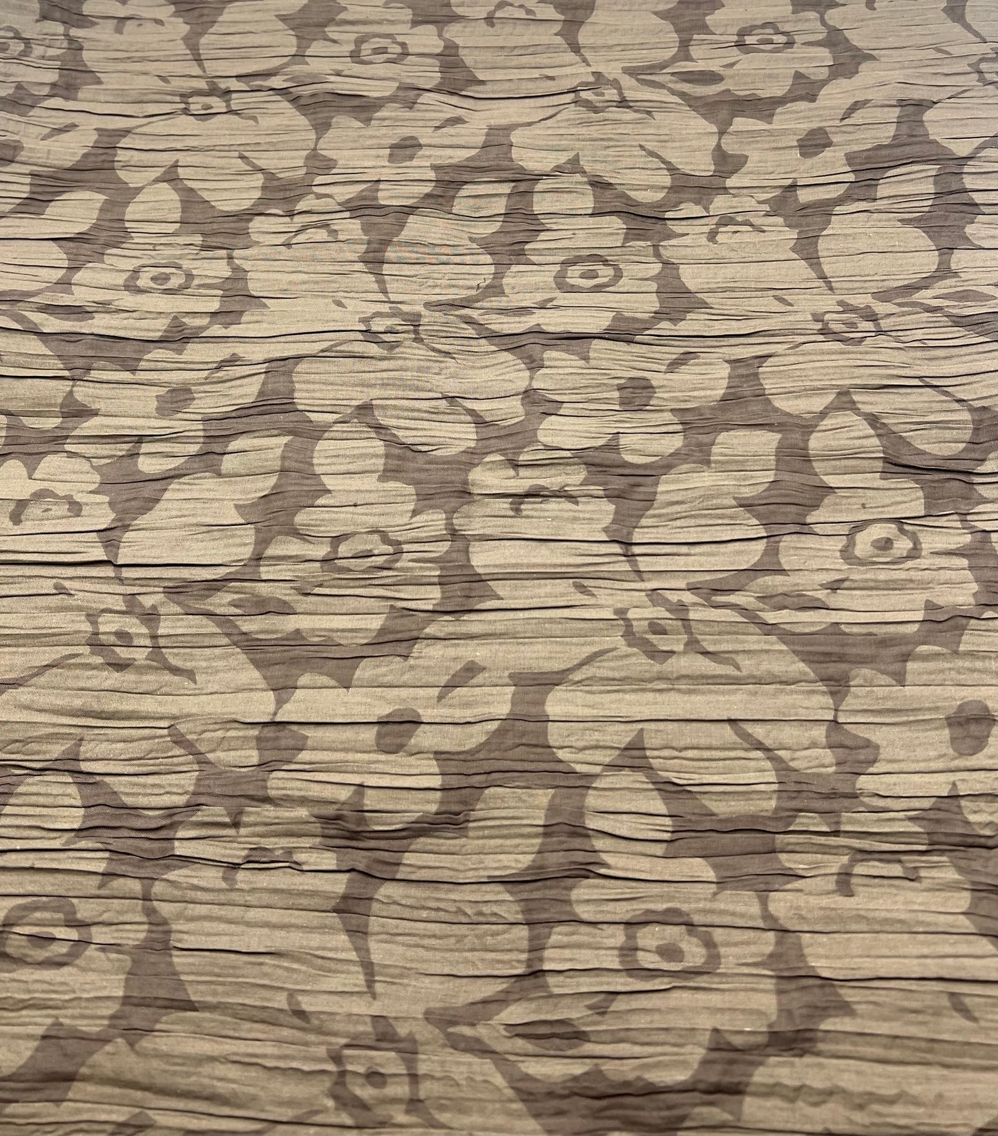 Brown Floral Crinkled Lightweight Non Stretch Fabric