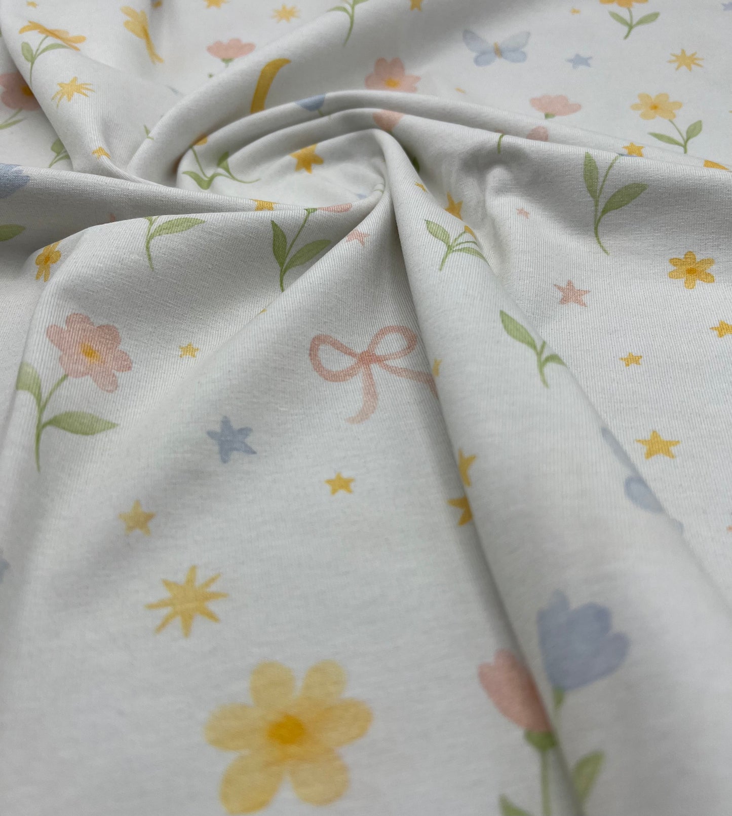 Spring Sprig Print Cotton Stretch Jersey 200 GSM 95/5 Lycra 4 Way Stretch