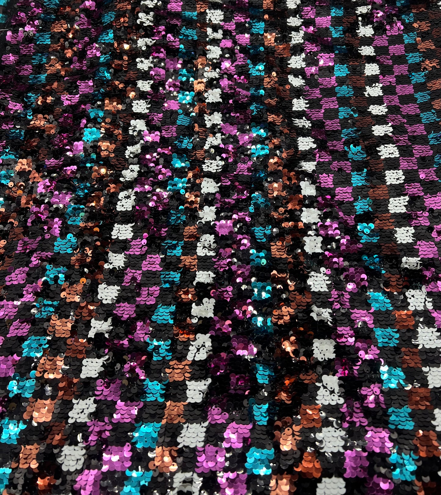 Multi Colour Sequin Detail Textured Mesh Stretch Fabric