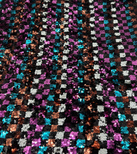 Multi Colour Sequin Detail Textured Mesh Stretch Fabric