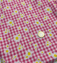 Pink Gingham Daisy Lightweight Stretch Fabric
