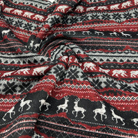 Burgundy Fairisle Christmas Melange Brushed Back Knit Stretch Fabric