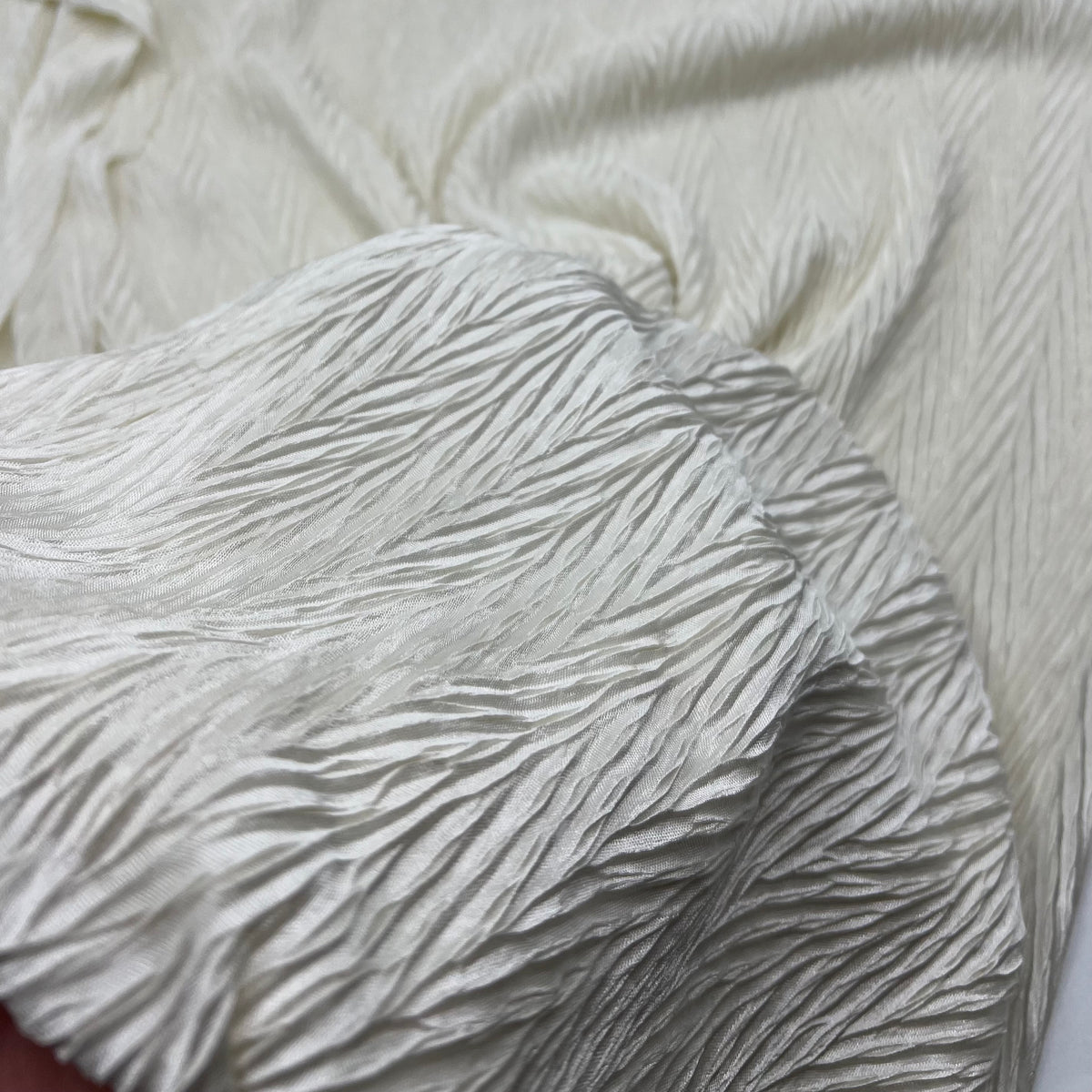 Cream Wave Plisse Pleated Stretch Fabric