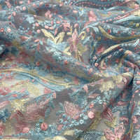 Blue Baby Pink Beige Floral Embroidered Tulle Lace Fabric