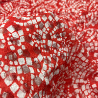 Red & White Abstract Mosaic Lace Fabric Stretch