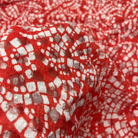 Red & White Abstract Mosaic Lace Fabric Stretch