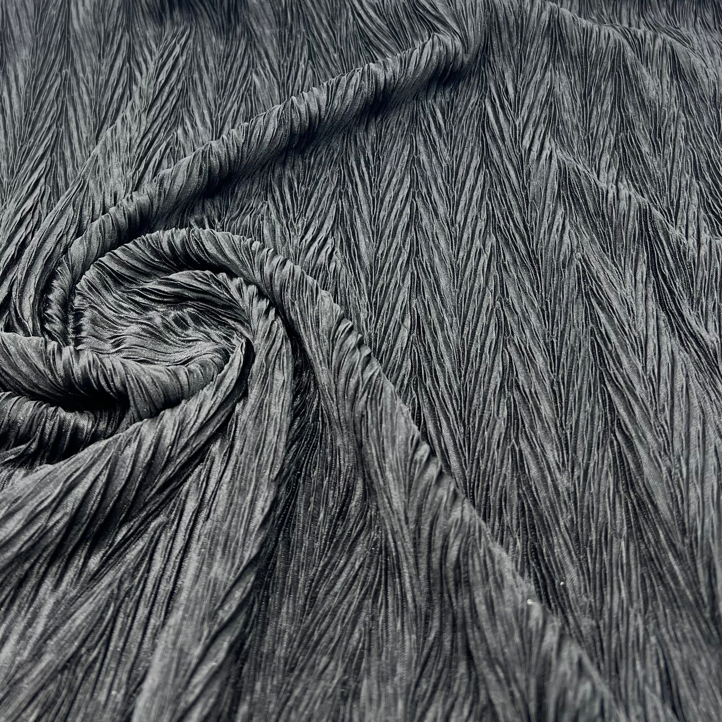 Black Wave Plisse Pleated Stretch Fabric