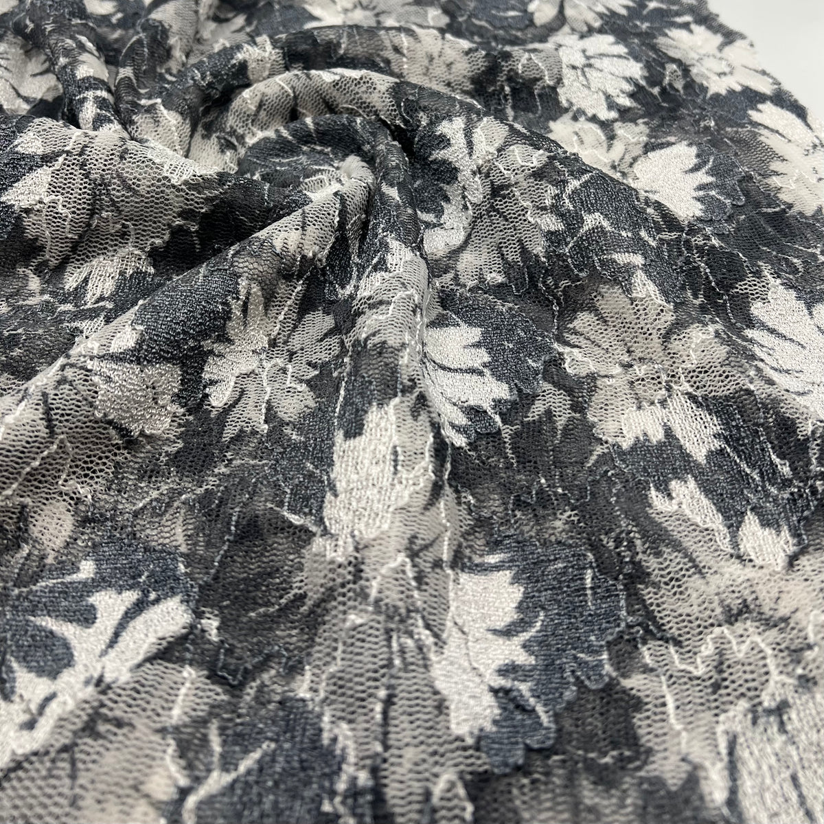 Light Grey Ivory Floral Lace Fabric Stretch