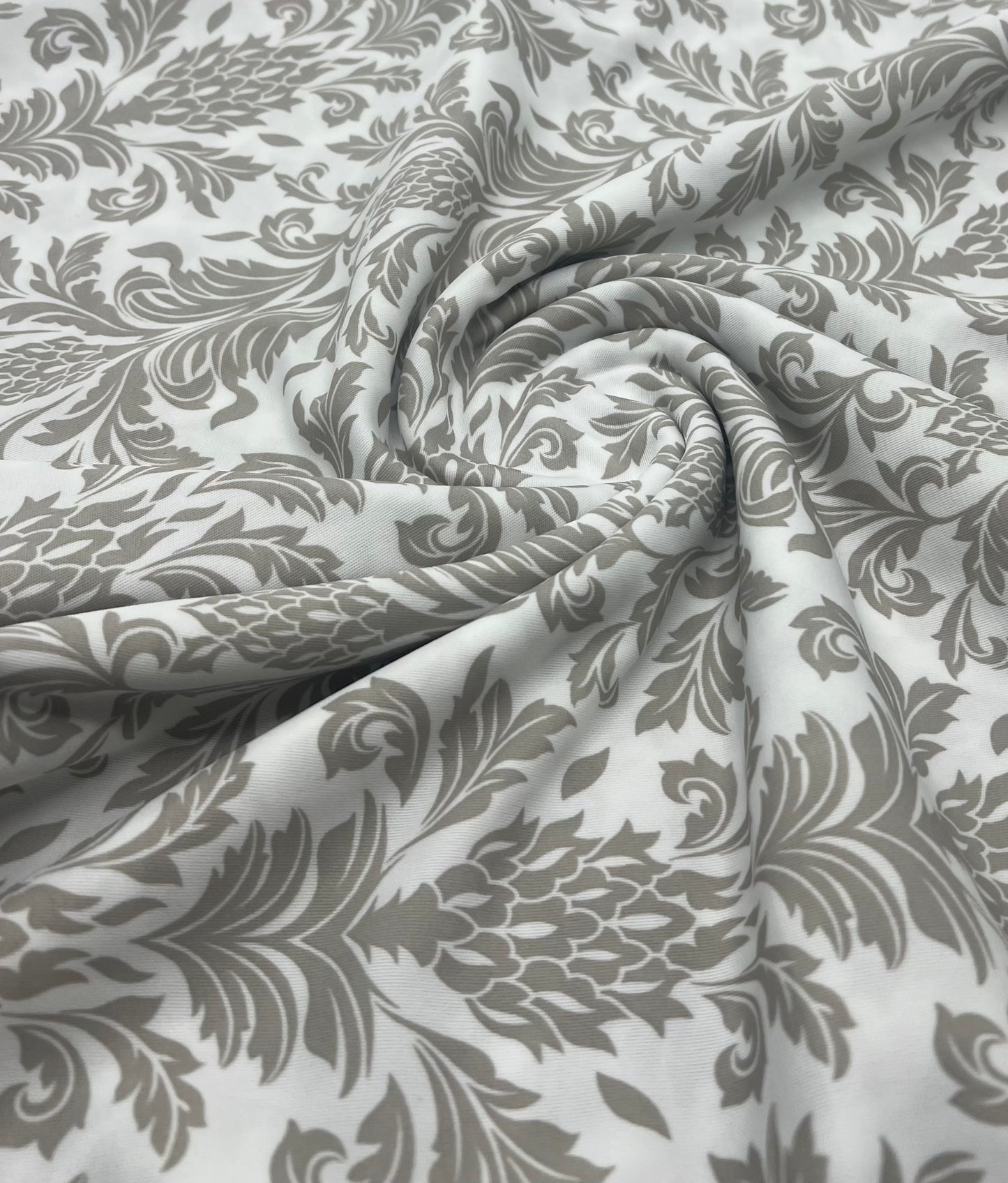 Ivory Grey Floral Lightweight Stretch Fabric