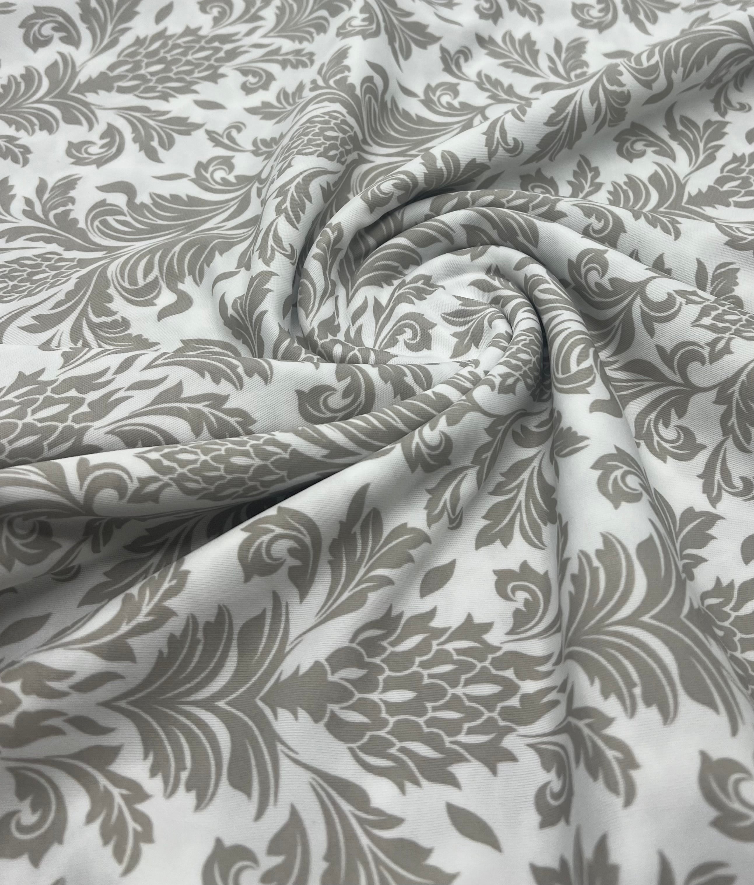 Ivory Grey Floral Lightweight Stretch Fabric