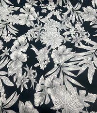 Black White Floral Lightweight Fabric 70GSM Non Stretch