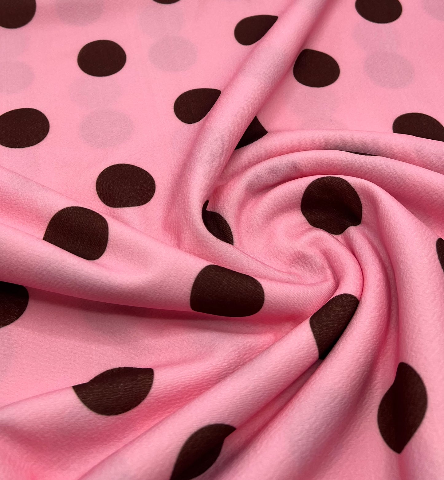 Baby Pink Brown Large Polka Print Liverpool Bullet Stretch Fabric