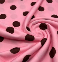 Baby Pink Brown Large Polka Print Liverpool Bullet Stretch Fabric