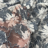 Light Grey Ivory Floral Lace Fabric Stretch