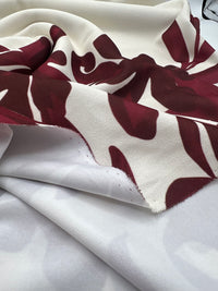 Burgundy Floral Printed Scuba Crepe Jersey Fabric 4 Way Stretch