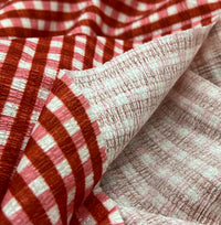 Red Gingham Check Print Lightweight Bubble Crepe Fabric