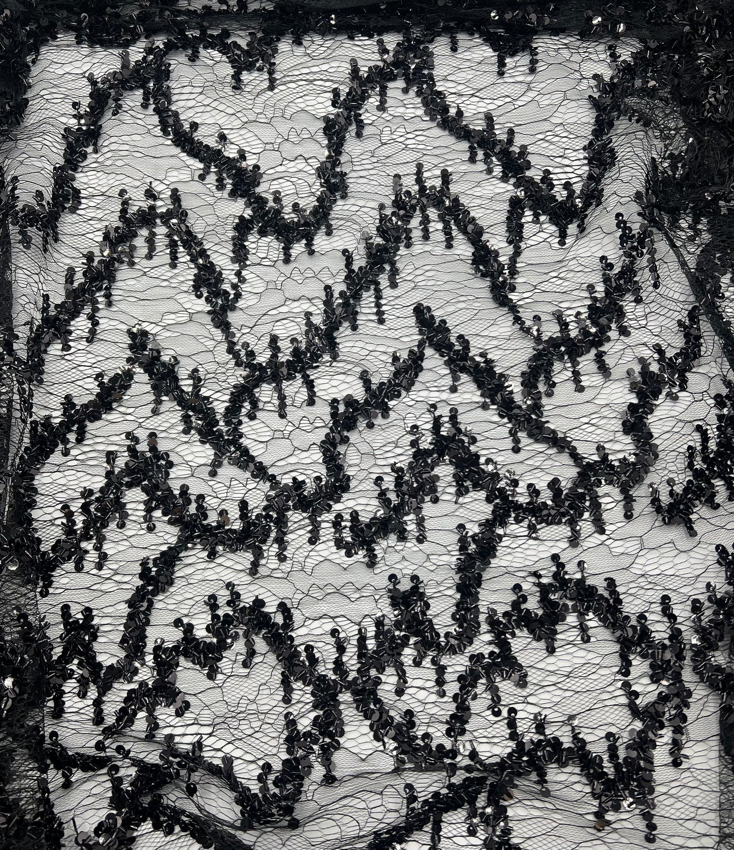 Black Sequin Detail Tulle Net Mesh Fabric Stretch