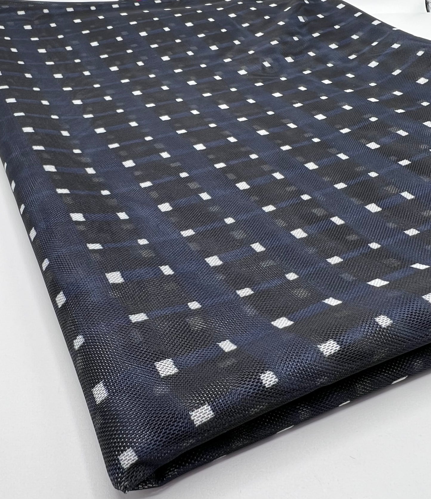 Black Navy White Square Mesh Fabric Stretch