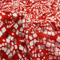 Red & White Abstract Mosaic Lace Fabric Stretch