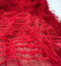 Red Textured Mesh Tassel Fabric 2 Way Stretch