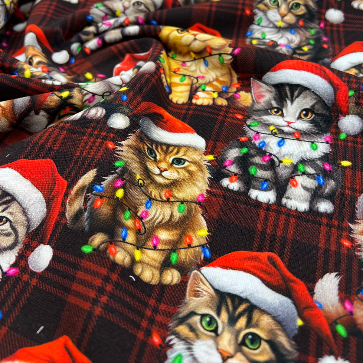 Festive Cats French Terry Loopback Cotton Jersey Lycra 4 Way Stretch