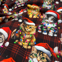 Festive Cats French Terry Loopback Cotton Jersey Lycra 4 Way Stretch
