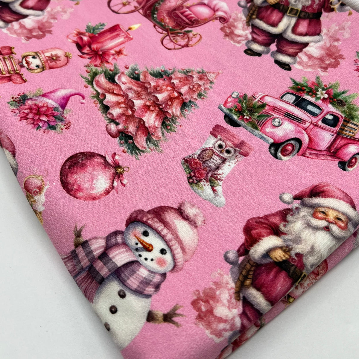 Pink Christmas French Terry Loopback Cotton Jersey Lycra 4 Way Stretch